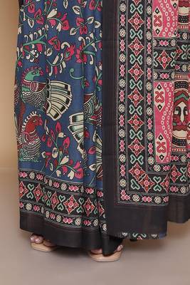 Kalamkari printed  cotton ethnic blue saree for woman 5