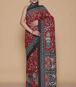Kalamkari printed pure cotton ethnic red saree for woman