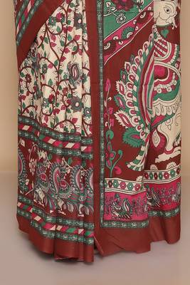 Kalamkari printed  cotton ethnic red saree for woman 5