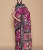 Kalamkari printed pure cotton ethnic magenta saree for woman