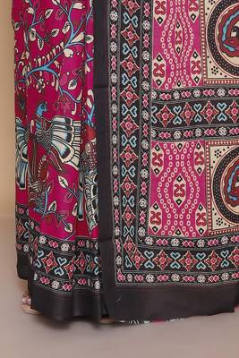 Kalamkari printed  cotton ethnic magenta saree for woman 5