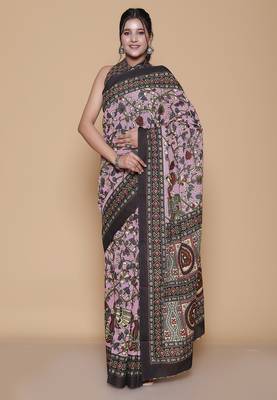 Kalamkari printed  cotton ethnic pink saree for woman 1