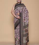 Kalamkari printed pure cotton ethnic pink saree for woman