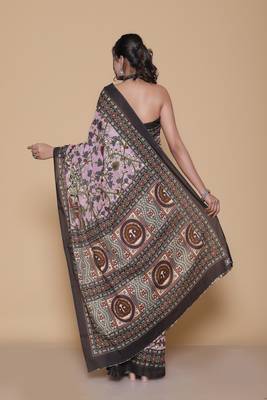 Kalamkari printed  cotton ethnic pink saree for woman 2