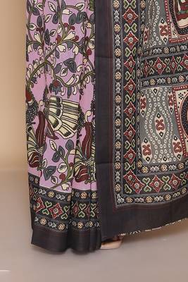 Kalamkari printed  cotton ethnic pink saree for woman 5