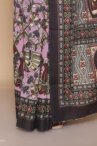 Kalamkari printed  cotton ethnic pink saree for woman