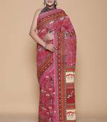 Kalamkari printed pure cotton ethnic pink saree for woman