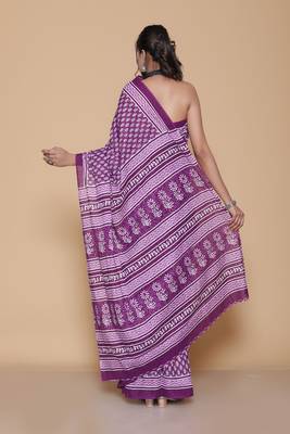 Kalamkari printed  cotton ethnic purple saree for woman 2
