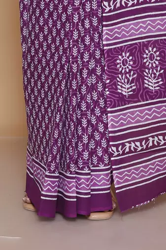 Kalamkari printed  cotton ethnic purple saree for woman