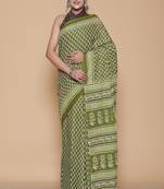 Kalamkari printed pure cotton ethnic green saree for woman