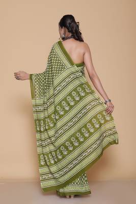 Kalamkari printed  cotton ethnic green saree for woman 2