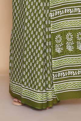 Kalamkari printed  cotton ethnic green saree for woman 5