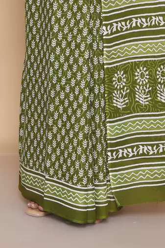 Kalamkari printed  cotton ethnic green saree for woman