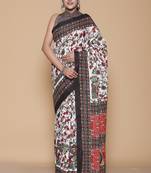 Kalamkari printed pure cotton ethnic cream saree for woman