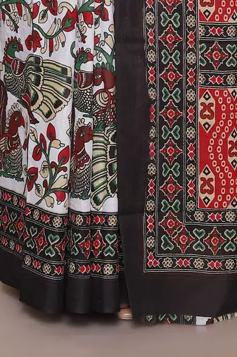Kalamkari printed  cotton ethnic cream saree for woman
