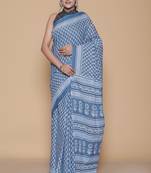 Kalamkari printed pure cotton ethnic blue saree for woman