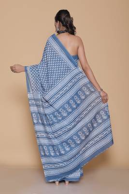 Kalamkari printed  cotton ethnic blue saree for woman 2