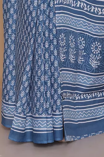 Kalamkari printed  cotton ethnic blue saree for woman