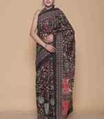 Kalamkari printed pure cotton ethnic black saree for woman