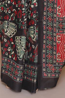 Kalamkari printed cotton ethnic black saree for woman 5