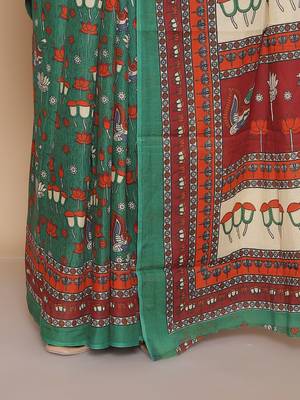Kalamkari printed  cotton ethnic green saree for woman 5