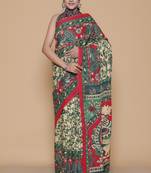 Kalamkari printed pure cotton ethnic red saree for woman