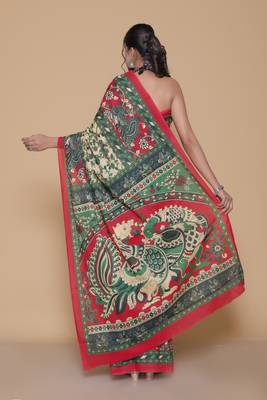 Kalamkari printed cotton ethnic red saree for woman 2