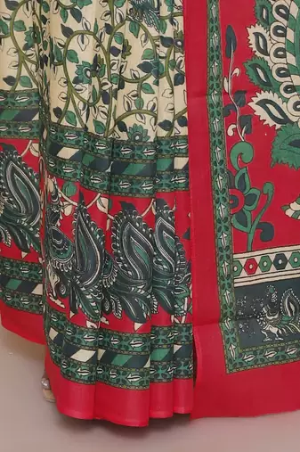 Kalamkari printed  cotton ethnic red saree for woman