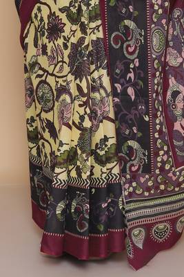 Kalamkari printed  cotton ethnic cream saree for woman 5
