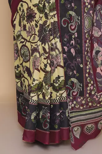 Kalamkari printed  cotton ethnic cream saree for woman
