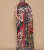 Kalamkari printed pure cotton ethnic pink saree for woman
