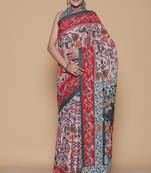 Kalamkari printed pure cotton ethnic pink saree for woman