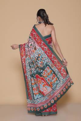Kalamkari printed  cotton ethnic pink saree for woman 2