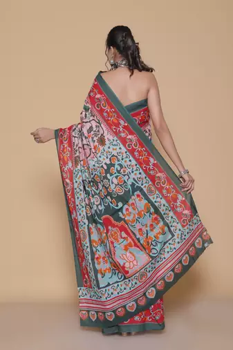 Kalamkari printed  cotton ethnic pink saree for woman