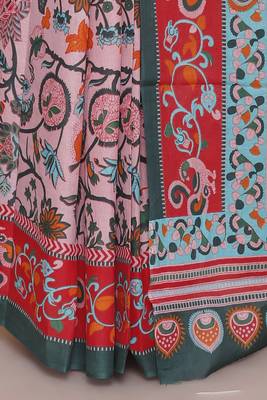 Kalamkari printed  cotton ethnic pink saree for woman 5