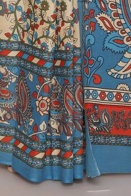 Kalamkari printed  cotton ethnic blue saree for woman 4