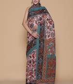Kalamkari printed pure cotton ethnic pink saree for woman