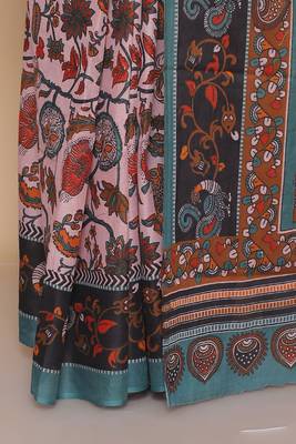 Kalamkari printed  cotton ethnic pink saree for woman 5