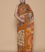 Kalamkari printed pure cotton ethnic orange saree for woman