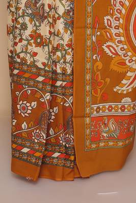 Kalamkari printed  cotton ethnic orange saree for woman 5