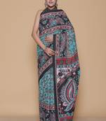 Kalamkari printed pure cotton ethnic teal saree for woman