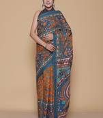 Kalamkari printed pure cotton ethnic blue saree for woman