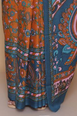 Kalamkari printed cotton ethnic blue saree for woman 5