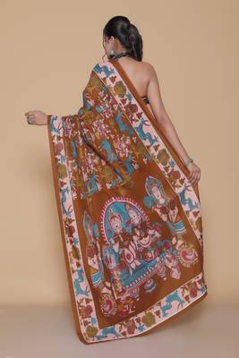 Kalamkari printed  cotton ethnic red saree for woman 2