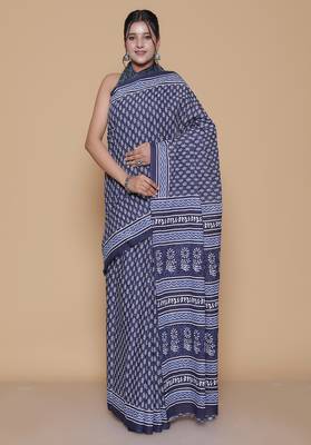 Kalamkari printed  cotton ethnic blue saree for woman 1