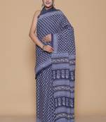 Kalamkari printed pure cotton ethnic blue saree for woman