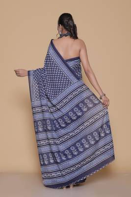 Kalamkari printed  cotton ethnic blue saree for woman 2