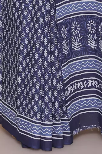 Kalamkari printed  cotton ethnic blue saree for woman