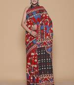 Kalamkari printed pure cotton ethnic red saree for woman