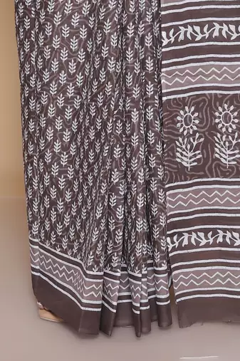 Kalamkari printed  cotton ethnic brown saree for woman